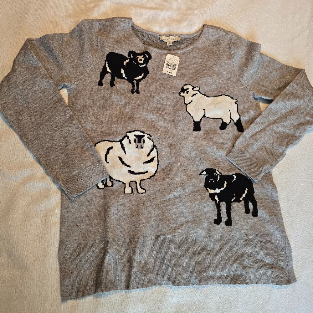 Cracker Barrel Astrologie Small S Sheep Lamb Black White Sweater Crew Sweatshirt